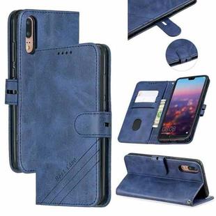 For Huawei P20 Lite 2019 / Stitching Style 2-Color Cow Texture Horizontal Flip PU Leather Case with Holder & Card Slot & Lanyard(Blue)