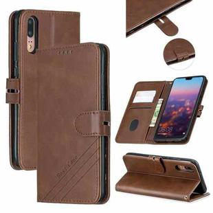 For Huawei P20 Pro Stitching Style 2-Color Cow Texture Horizontal Flip PU Leather Case with Holder & Card Slot & Lanyard(Brown)