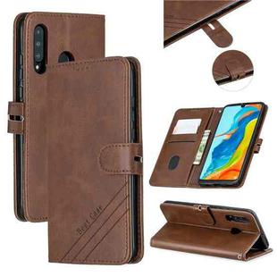 For Huawei P30 Lite Stitching Style 2-Color Cow Texture Horizontal Flip PU Leather Case with Holder & Card Slot & Lanyard(Brown)