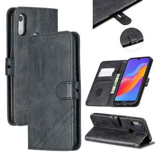 For Huawei Y6 2019 / Honor 8A Stitching Style 2-Color Cow Texture Horizontal Flip PU Leather Case with Holder & Card Slot & Lanyard(Black)