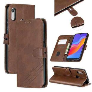 For Huawei Y7 2019 / Enjoy 9Stitching Style 2-Color Cow Texture Horizontal Flip PU Leather Case with Holder & Card Slot & Lanyard(Brown)