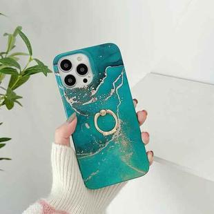 TPU Soft Protective Phone Case with Ring Holder For iPhone 12 / 12 Pro(Green Wave Stone)