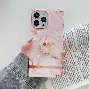 Ring Holder Square Plating Gold Edge Phone Case For iPhone 12 / 12 Pro(Quicksand Grey)