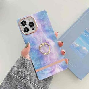 Ring Holder Square Plating Gold Edge Phone Case For iPhone 12 Pro Max(Galaxy Purple Blue)
