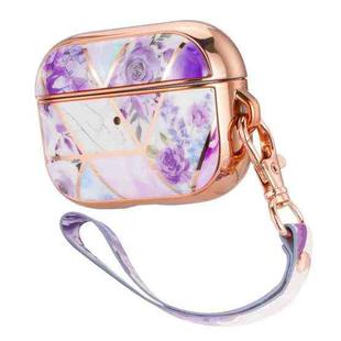 Anti-drop Stitching Earphone Protective Case with Lanyard For AirPods Pro(Stitching Purple Flowers)
