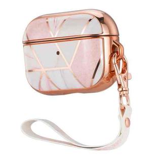 Anti-drop Stitching Earphone Protective Case with Lanyard For AirPods 3(Pink White Marble)