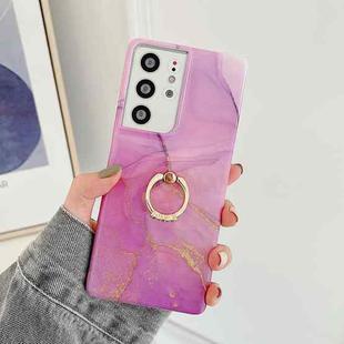 For Samsung Galaxy S21 Ultra 5G Ring Holder Glitter Marble Phone Case(Purple Gold)