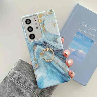 For Samsung Galaxy S20 FE Ring Holder Glitter Marble Phone Case(Platinum Blue)