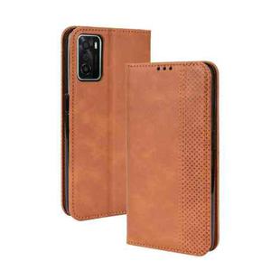 For OPPO A55s 5G JP Version Magnetic Buckle Retro Texture Leather Phone Case(Brown)