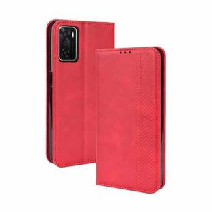 For OPPO A55s 5G JP Version Magnetic Buckle Retro Texture Leather Phone Case(Red)
