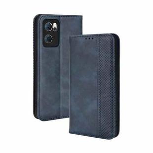 For OPPO Reno7 5G Magnetic Buckle Retro Texture Leather Phone Case(Blue)