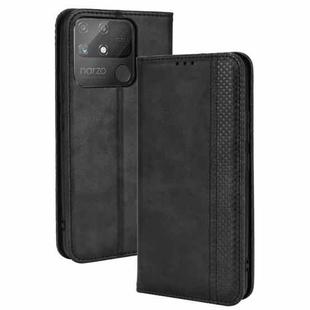 For OPPO Realme Narzo 50A Magnetic Buckle Retro Texture Leather Phone Case(Black)