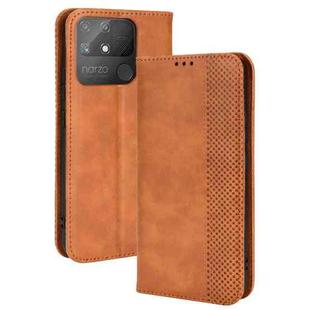 For OPPO Realme Narzo 50A Magnetic Buckle Retro Texture Leather Phone Case(Brown)