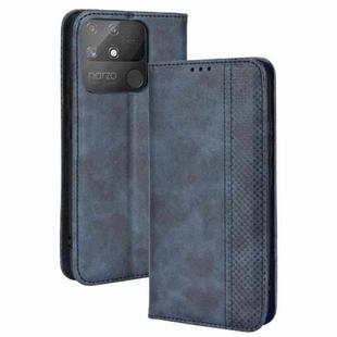 For OPPO Realme Narzo 50A Magnetic Buckle Retro Texture Leather Phone Case(Blue)