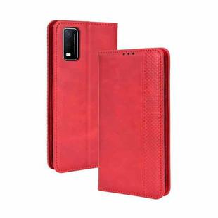 For vivo Y3s 2021 Magnetic Buckle Retro Texture Leather Phone Case(Red)