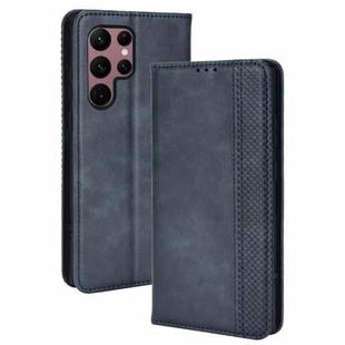 For Samsung Galaxy S22 Ultra 5G Magnetic Buckle Retro Texture Leather Phone Case(Blue)