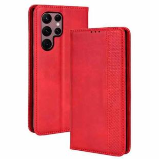 For Samsung Galaxy S22 Ultra 5G Magnetic Buckle Retro Texture Leather Phone Case(Red)