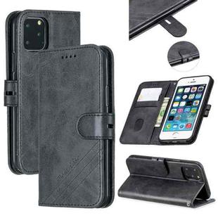 For iPhone 11 Pro Stitching Style 2-Color Cow Texture Horizontal Flip PU Leather Case with Holder & Card Slot & Lanyard(Black)