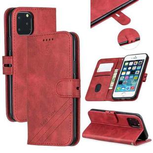 For iPhone 11 Pro Stitching Style 2-Color Cow Texture Horizontal Flip PU Leather Case with Holder & Card Slot & Lanyard(Red)