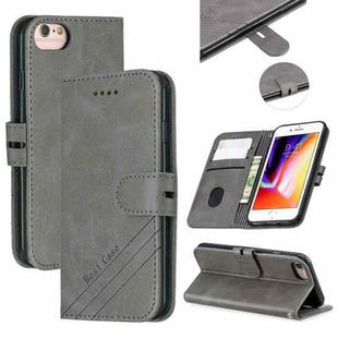 For iPhone 6 & 6s &  7 & 8 Stitching Style 2-Color Cow Texture Horizontal Flip PU Leather Case with Holder & Card Slot & Lanyard(Gray)