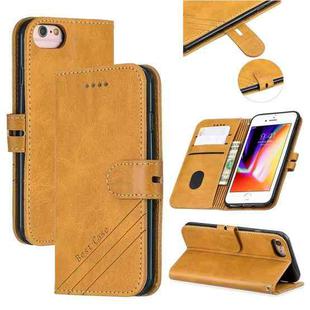 For iPhone 6 & 6s &  7 & 8 Stitching Style 2-Color Cow Texture Horizontal Flip PU Leather Case with Holder & Card Slot & Lanyard(Yellow)