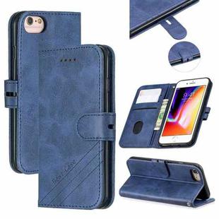 For iPhone 6 & 6s &  7 & 8 Stitching Style 2-Color Cow Texture Horizontal Flip PU Leather Case with Holder & Card Slot & Lanyard(Blue)