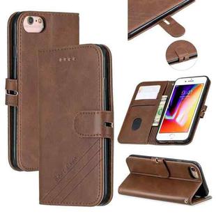 For iPhone 6 & 6s &  7 & 8 Stitching Style 2-Color Cow Texture Horizontal Flip PU Leather Case with Holder & Card Slot & Lanyard(Brown)