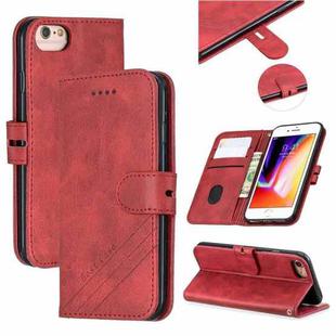 For iPhone 6 & 6s &  7 & 8 Stitching Style 2-Color Cow Texture Horizontal Flip PU Leather Case with Holder & Card Slot & Lanyard(Red)