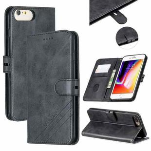For iPhone 6 Plus & 6s Plus Stitching Style 2-Color Cow Texture Horizontal Flip PU Leather Case with Holder & Card Slot & Lanyard(Black)