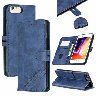 For iPhone 6 Plus & 6s Plus Stitching Style 2-Color Cow Texture Horizontal Flip PU Leather Case with Holder & Card Slot & Lanyard(Blue)