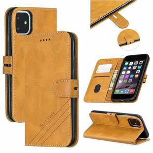 For iPhone 11 Stitching Style 2-Color Cow Texture Horizontal Flip PU Leather Case with Holder & Card Slot & Lanyard(Yellow)