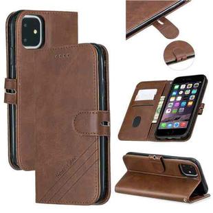 For iPhone 11 Stitching Style 2-Color Cow Texture Horizontal Flip PU Leather Case with Holder & Card Slot & Lanyard(Brown)