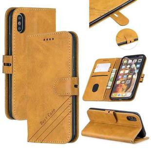For iPhone X & XS Stitching Style 2-Color Cow Texture Horizontal Flip PU Leather Case with Holder & Card Slot & Lanyard(Yellow)
