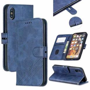 For iPhone X & XS Stitching Style 2-Color Cow Texture Horizontal Flip PU Leather Case with Holder & Card Slot & Lanyard(Blue)