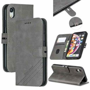 For iPhone XR SStitching Style 2-Color Cow Texture Horizontal Flip PU Leather Case with Holder & Card Slot & Lanyard(Gray)