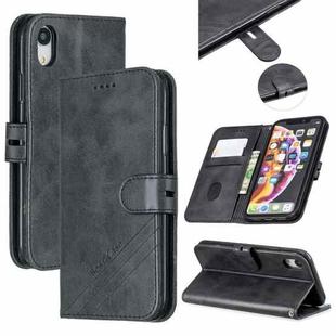 For iPhone XR SStitching Style 2-Color Cow Texture Horizontal Flip PU Leather Case with Holder & Card Slot & Lanyard(Black)