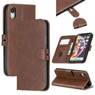 For iPhone XR SStitching Style 2-Color Cow Texture Horizontal Flip PU Leather Case with Holder & Card Slot & Lanyard(Brown)