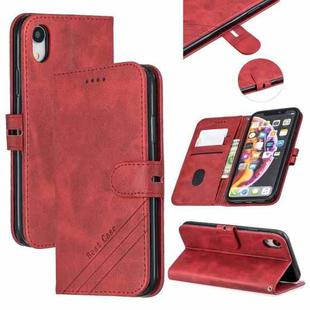 For iPhone XR SStitching Style 2-Color Cow Texture Horizontal Flip PU Leather Case with Holder & Card Slot & Lanyard(Red)