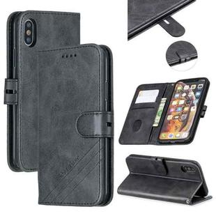 For iPhone XS Max Stitching Style 2-Color Cow Texture Horizontal Flip PU Leather Case with Holder & Card Slot & Lanyard(Black)