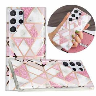 For Samsung Galaxy S22 Ultra 5G Electroplating TPU Protective Phone Case(Pink White Rhombus)