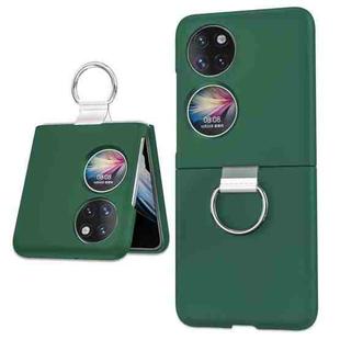 For Huawei P50 Pocket Ring Holder Transparent PC Phone Case(Dark Green)