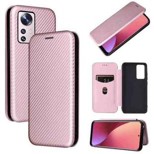 For Xiaomi 12 5G Carbon Fiber Texture Horizontal Flip PU Phone Case(Pink)