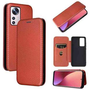 For Xiaomi 12 5G Carbon Fiber Texture Horizontal Flip PU Phone Case(Brown)