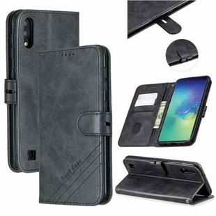 For Galaxy  A10 M10  Matching Color Frosted Texture Horizontal Flip PU Leather Case with Holder & Card Slots & Lanyard(Black)