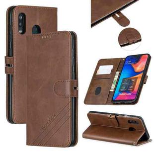 For Galaxy A20E & A10E Matching Color Frosted Texture Horizontal Flip PU Leather Case with Holder & Card Slots & Lanyard(Brown)
