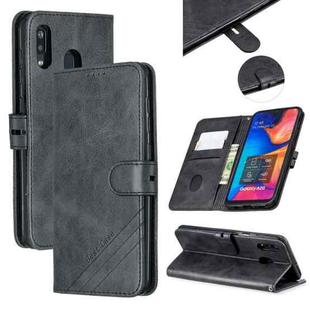 For Galaxy A40 Matching Color Frosted Texture Horizontal Flip PU Leather Case with Holder & Card Slots & Lanyard(Black)