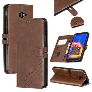 For Galaxy J4 Plus Matching Color Frosted Texture Horizontal Flip PU Leather Case with Holder & Card Slots & Lanyard(Brown)