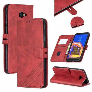 For Galaxy J4 Plus Matching Color Frosted Texture Horizontal Flip PU Leather Case with Holder & Card Slots & Lanyard(Red)