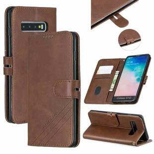 For Galaxy S10 Matching Color Frosted Texture Horizontal Flip PU Leather Case with Holder & Card Slots & Lanyard(Brown)