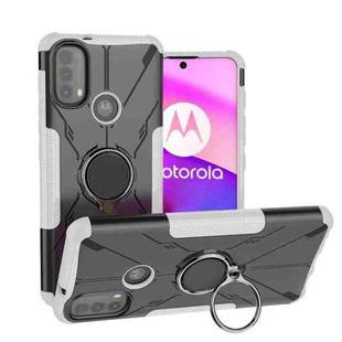 For Motorola Moto E40 Armor Bear Shockproof PC + TPU Protective Phone Case with Ring Holder(White)